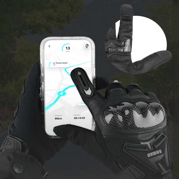 L - SOMAN Motorcycle Gloves Carbon Fiber Leather Moto Riding Gloves Men Motorbike Protective Gears M
