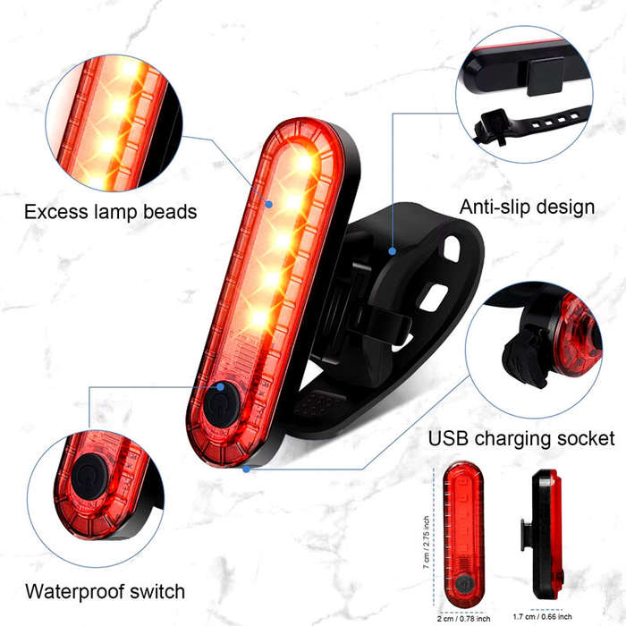 Red - BIKIGHT Bike Taillight 650mAh Battery USB Rechargeable Red LED Bright Rear Light Waterproof Ea