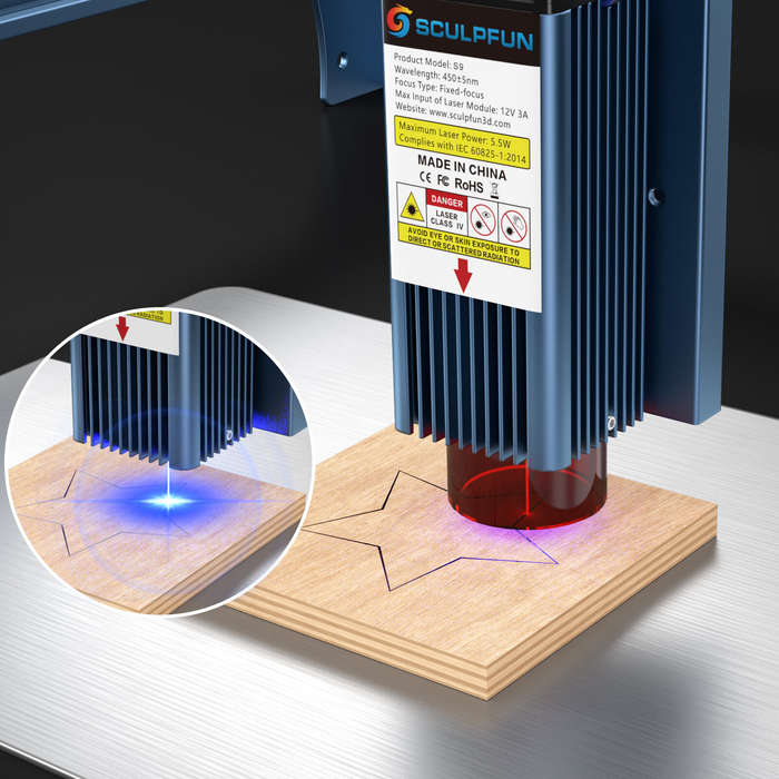 New SCULPFUN S9 Laser Engraving Machine Ultra-thin Laser Beam Shaping Technology High-precision Wood
