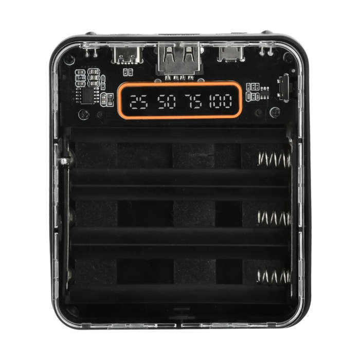 Black - Transparent Power Bank Case 3x18650 Battery Box with Cable DIY Charging Treasure No Need Sol
