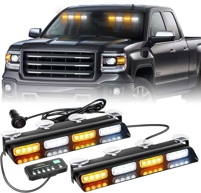 Yellow+White - Front/Rear Windshield Interior Emergency Driving Strobe Light Safety Flashing Warning