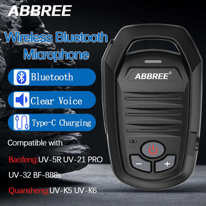 Black - ABBREE AR-639 Wireless Handheld bluetooth Microphone Speaker Type-C for Baofeng UV-5R UV-21