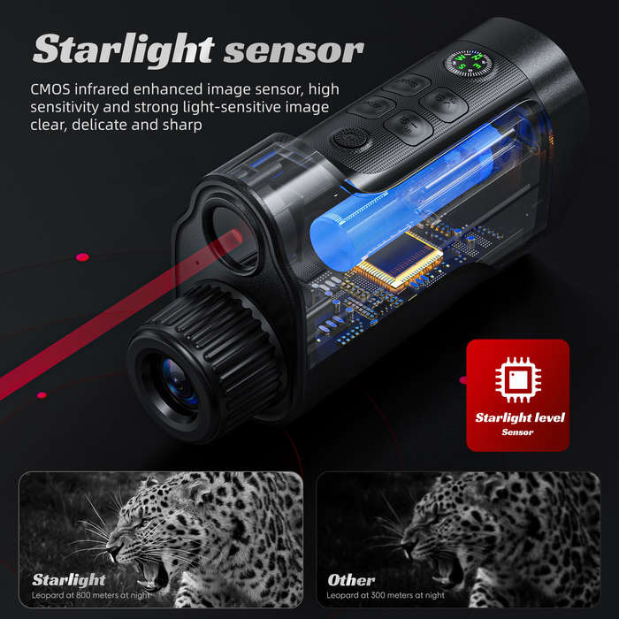 Black - 329 Infrared Night Vision Device 2 Inch Screen 1080P 10X Zoom 800m Range