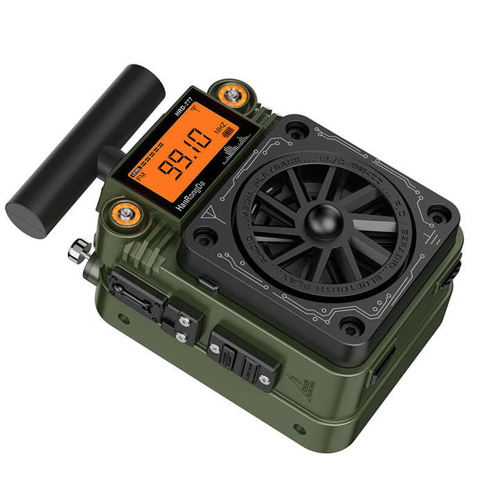 Army Green - HanRongDa HRD-777 Multiband Radio bluetooth AM FM SW WB 6 EQ Modes TF Card MP3 Player T