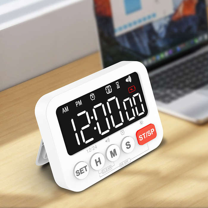 White - LED Digital Display Alarm Clock Timer Clock Timer Kitchen Baking Countdown Timer Time Remind
