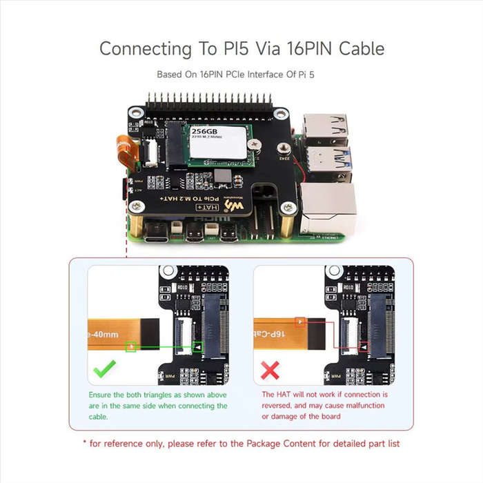 Black - For Raspberry Pi 5 PCIe to M.2 HAT NVME Expansion Board with 16P Cable GPIO Header Support A