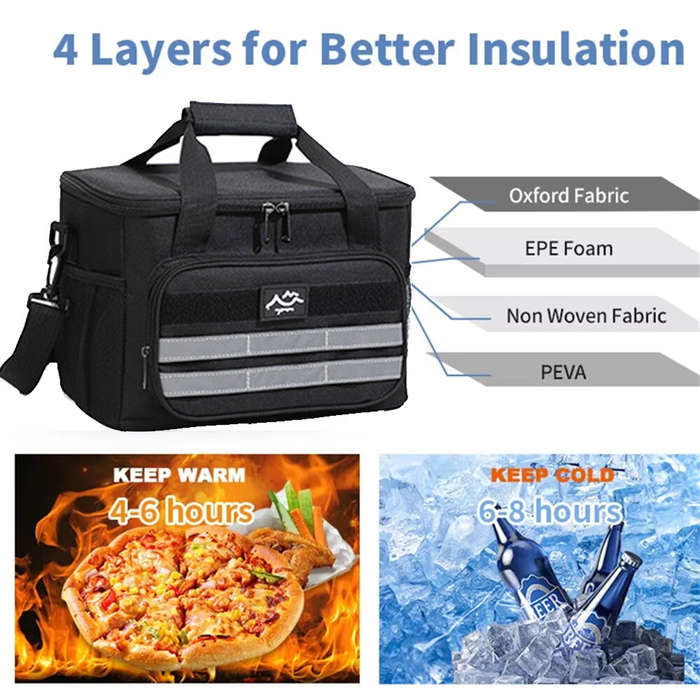 Black - IPRee Large-Capacity Outdoor Picnic Bag Handheld&Crossbody Multi-Layers Travel Thermal Bag T