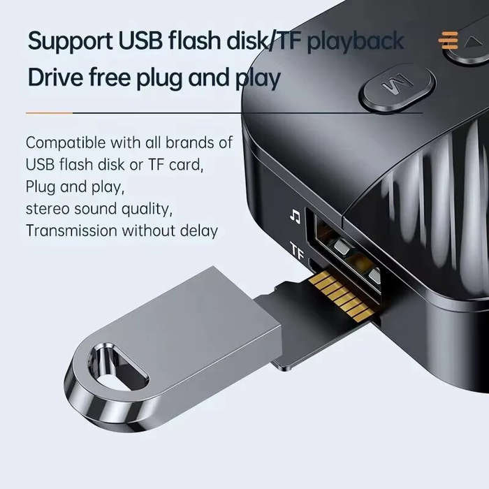 Black - C68 bluetooth Adapter Transmitter Receiver 2 In 1 with Digital Display AUX USB TF Card Suppo