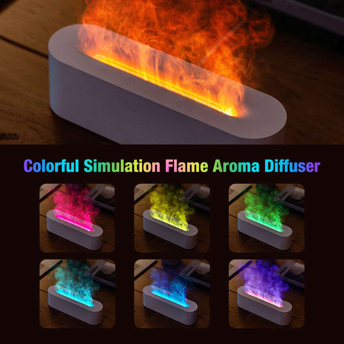 Black - Aroma Diffuser Desktop Colorful Simulation Flame Machine Aromatherapy Humidifier Lamp Led Es