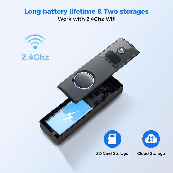 Black - Hiseeu DB2 1080P 2MP WiFi Doorbell Camera IR Night Vision Smart PIR Motion Recognition Two-w
