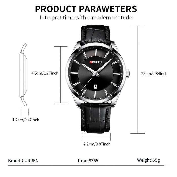 Silver - CURREN Simple Business Men Quartz Watch Comfortable Leather Strap Waterproof Auto Date Wris
