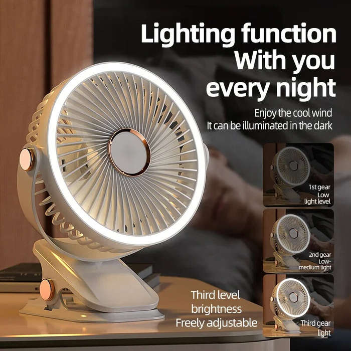 Blue - Mini Clip Fan Cordless Electric Ceiling Fan with LED Light Electric Fan USB Rechargeable Stud