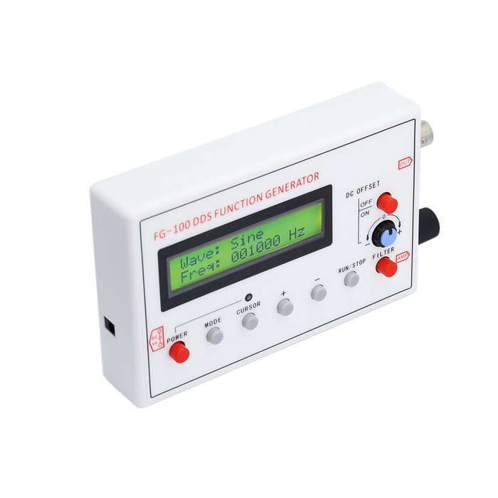 White - FG-100 DDS Function Signal Generator 1Hz-500kHz Frequency Range Portable Waveform Generator
