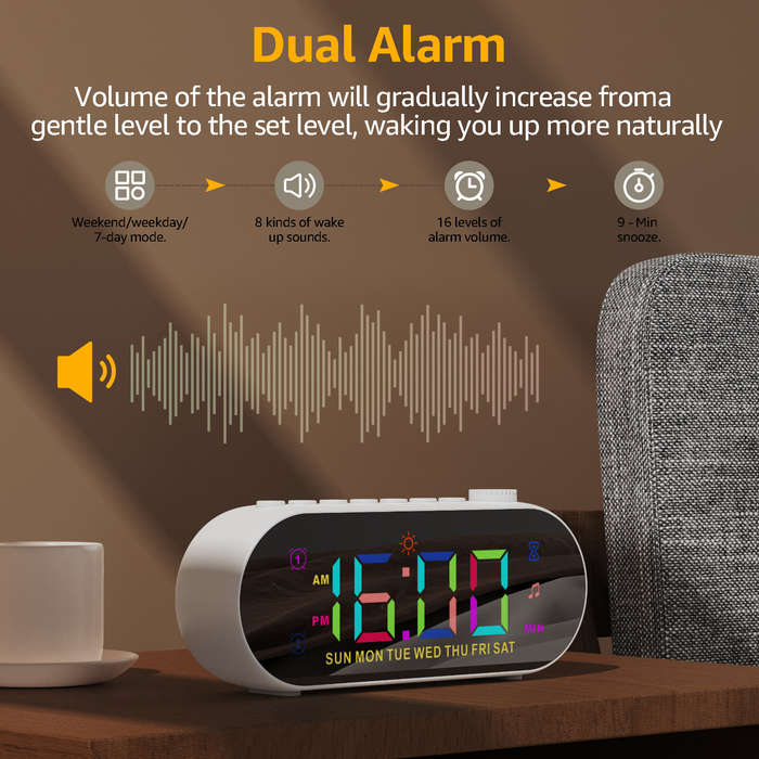 Black - AGSIVO Multifunctional LED Digital Alarm Clock FM Radio Dual Alarm Clock with Snooze / Dynam