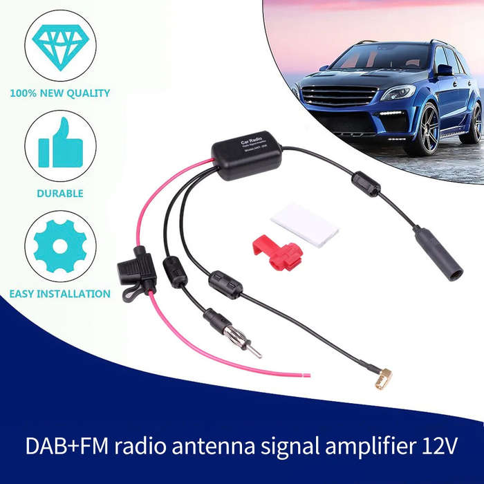 Black - DAB+FM+Car Stereo Antenna Aerial Splitter Cable Adapter 12V Radio Signal Amplifier Antenna S