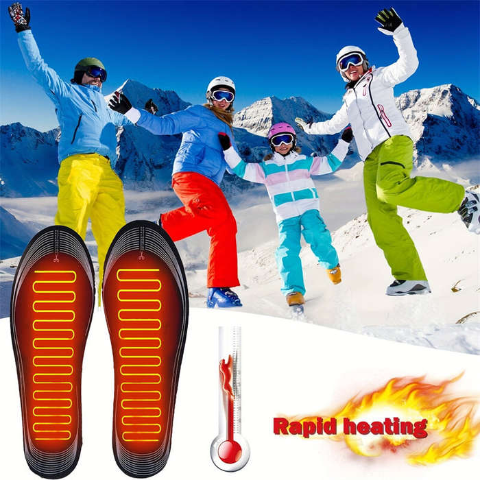 TENGOO 1Pair Electric Heated Insoles Croppable Thermal Comfortable USB Rechargeable Insoles for Wint