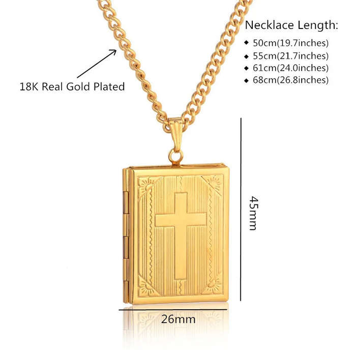 Silver - Religious Jesus Cross Locket Pendants Gold Silver Color Photo Frame Memory Necklace for Wom
