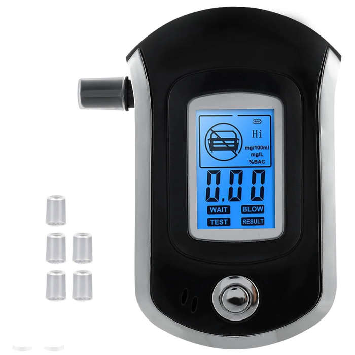 #1 - Mini Breath Alcohol Tester Portable Drunk Driving Detector Alcohol Tester with 5 Mouthpieces Pr