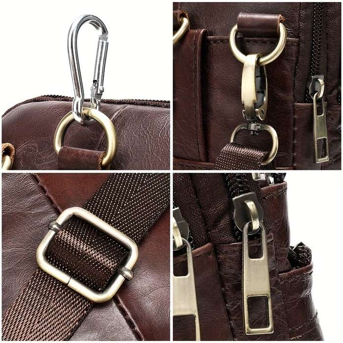 Black - Ekphero Men's Genuine Leather Crossbody Bag with Zipper Mobile Phone Shoulder Bag Small Trav