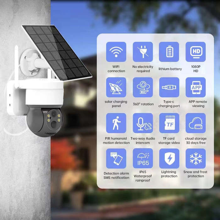 TQ2 1080P WiFi Solar Camera Outdoor Night Vision PTZ IP Camera with Solar Panel Recharge CCTV Video