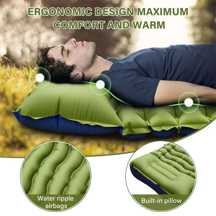 Green - IPRee Outdoor Portable Self-Inflating Camping Air Mattress 4-Inch Thick Compact Ultralight S
