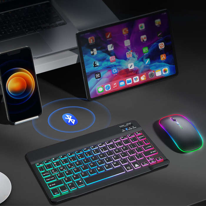 Black - RGB bluetooth Keyboard and Mouse Kit for Phone Tablet Laptop Portable Rechargeable Keyboard