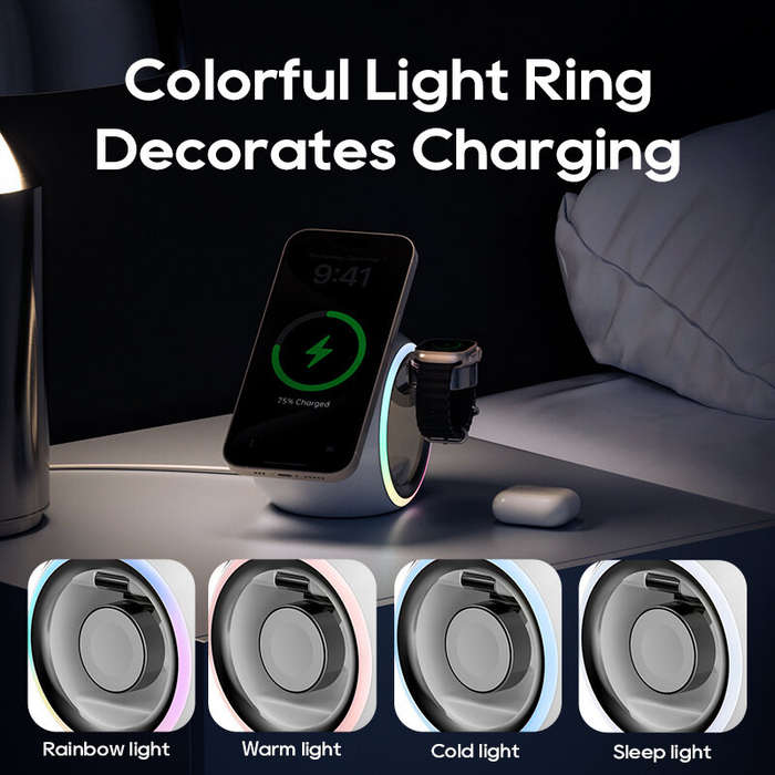 White - KUULAA KL-CD70 15W RGB Wireless Capsule Charger Fast Wireless Charging Stand for Smart Phone
