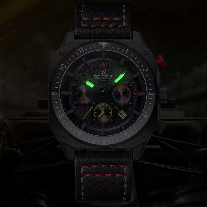 Brown - NAVIFORCE Multifunction Waterproof Sports Watch Quartz Luxury Square Wristwatch Fashion Leat