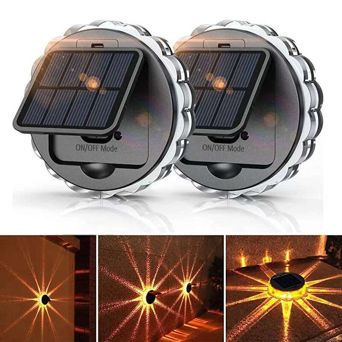 White Light - Solar Wall Light Outdoor Garden Deck Round Petal Fence Light 8 Modes Glowing Garden Li