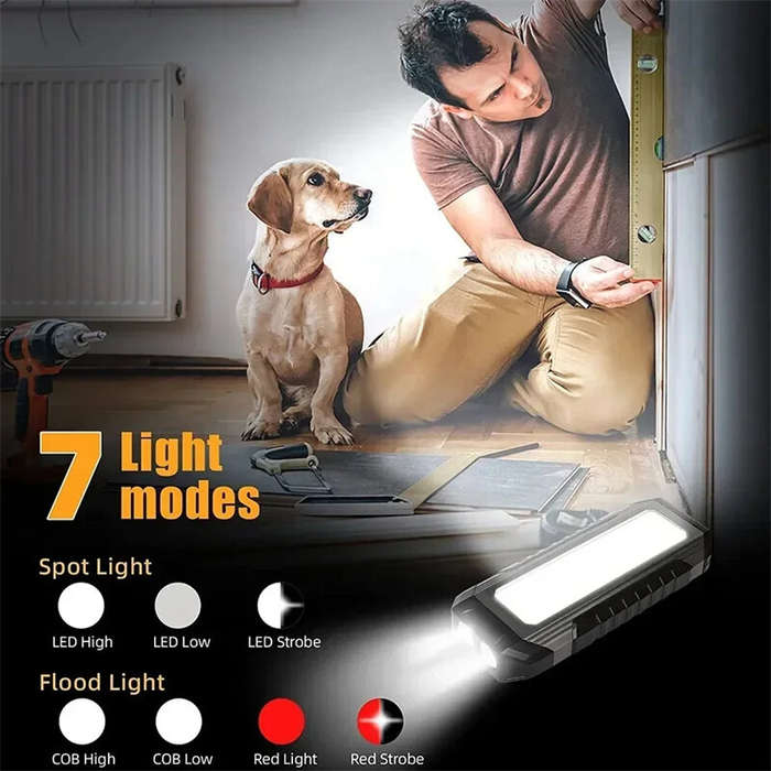 Black - Powerful XPE LED+COB Dual Light Sources Work Light 4000mAh Power Bank Flashlight TYPE-C Rech