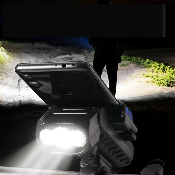 Blue - Xmund 4 in 1 500Lm Brightness Bike Headlight 3000mAh Battery IPX6 Waterproof 3 Light Modes 12