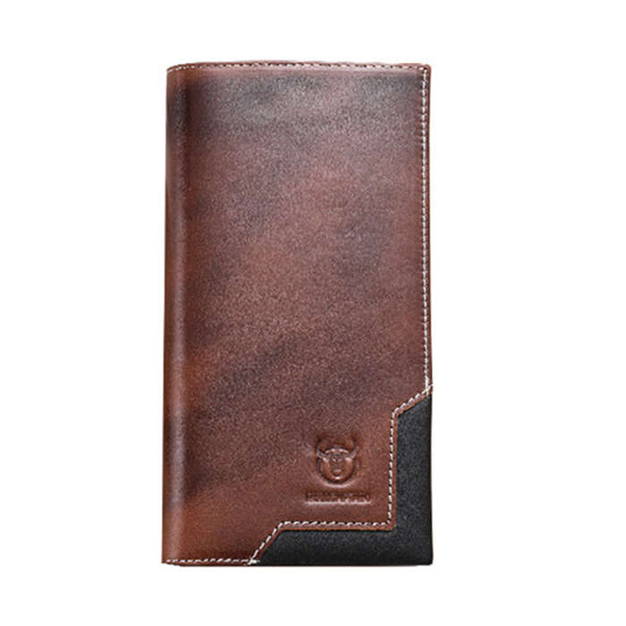 Yellow - BULLCAPTAIN Genuine Leather Mens Long Wallet Large-capacity Coin Purse RFID Blocking Credit