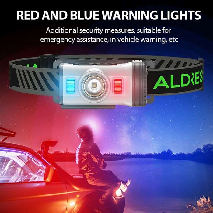 Motion Sensor Smart LED Headlamp Rechargeable Flashlight Red and Blue Warning Headlight Portable Cli