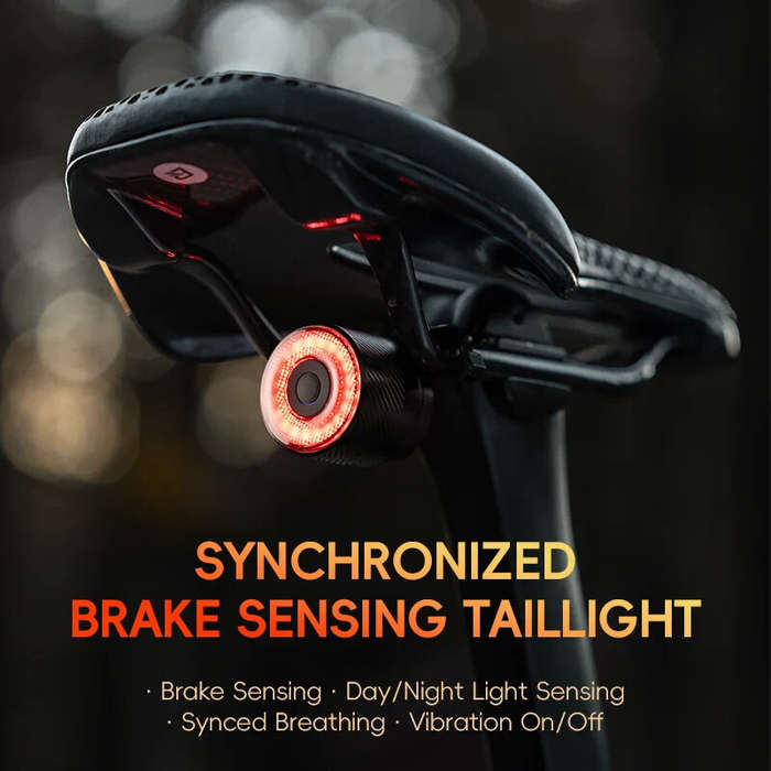 Black - ROCKBROS R3 Smart Brake Sensing Bike Taillight 4 Lighting Modes IPX6 Waterproof Type-C Recha