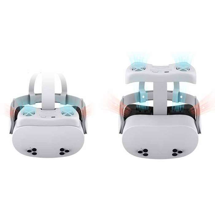 White - DOBE TY-5805 VR Cooling Fan Mask for Meta Quest 3S Dual Micro Fans 3-Speed Adjustable Pad US