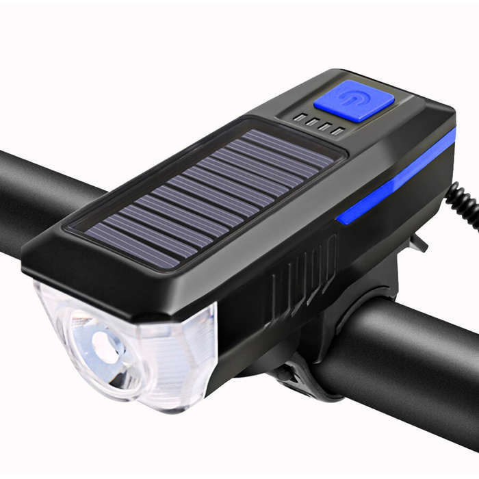 Blue - Bicycle Light Solar USB Rechargeable Bike Headlight Taillight Set MTB Bike Front Light Horn C