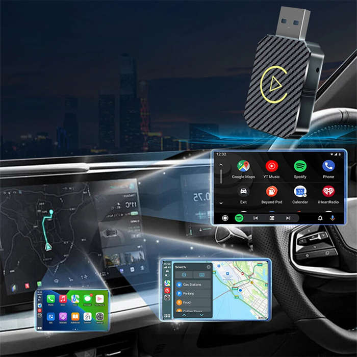 Gold - Smart Wireless Carplay Android Auto Adapter AI Box Dongle Plug&Play Wireless to Wired for Car