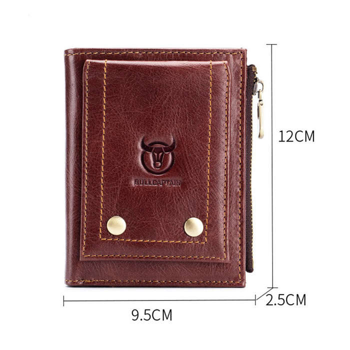 Coffee - BULLCAPTAIN Genuine Leather Wallet for Men,Small Coin Purse,Mini RFID Card Holder,High Qual