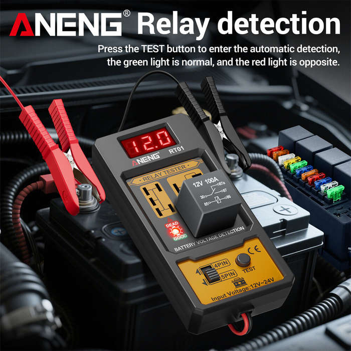 Black - ANENG RT01 Automotive Relay Tester Digital Voltage Relay Detecter 4-Pin 5-Pin Relay Display