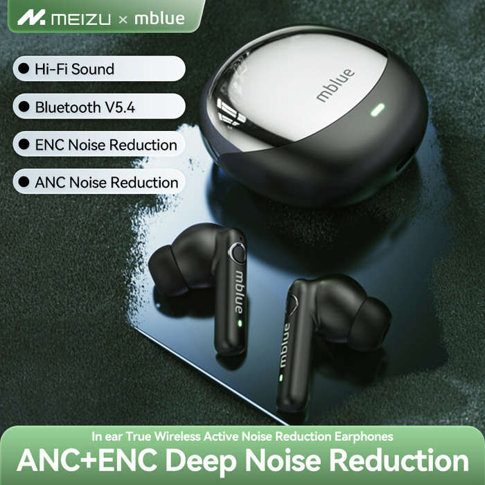 Green - MEIZU Mblue AR09 TWS bluetooth 5.4 Earbuds Wireless ANC Earphone -28dB Noise Cancelling+ENC