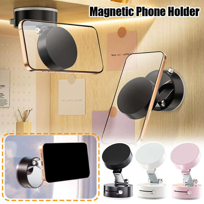 White - Double Sided Suction Cup Desktop Magnetic Phone Holder Lazy Multi-functional Foldable Storag
