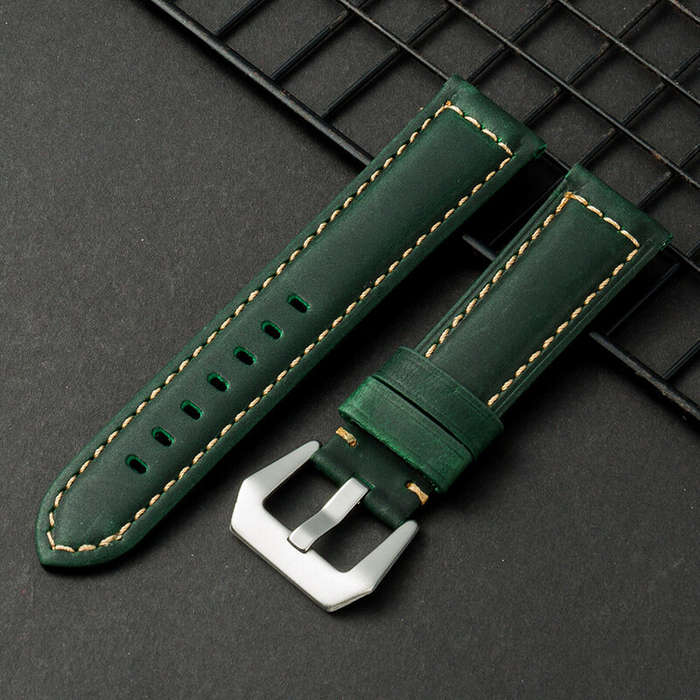 Bright Black - 22mm Multi-color Hand-sewn Retro Cow Leather Smart Watch Band Replacement Strap
