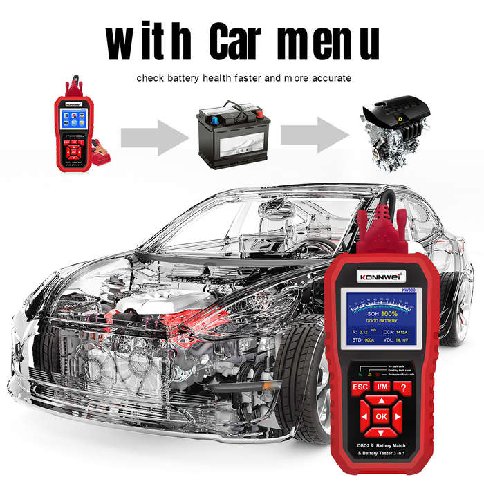 KONNWEI KW880 OBD2 Scanner 3 In 1 Car Diagnostic Tools Engine Tester & Car Battery Tester & Car Batt