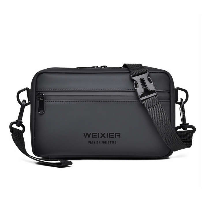 Black - WEIXIER Mens Simple Fashion Mini Crossbody Bag Large Capacity Waterproof Wear-resistant Zipp