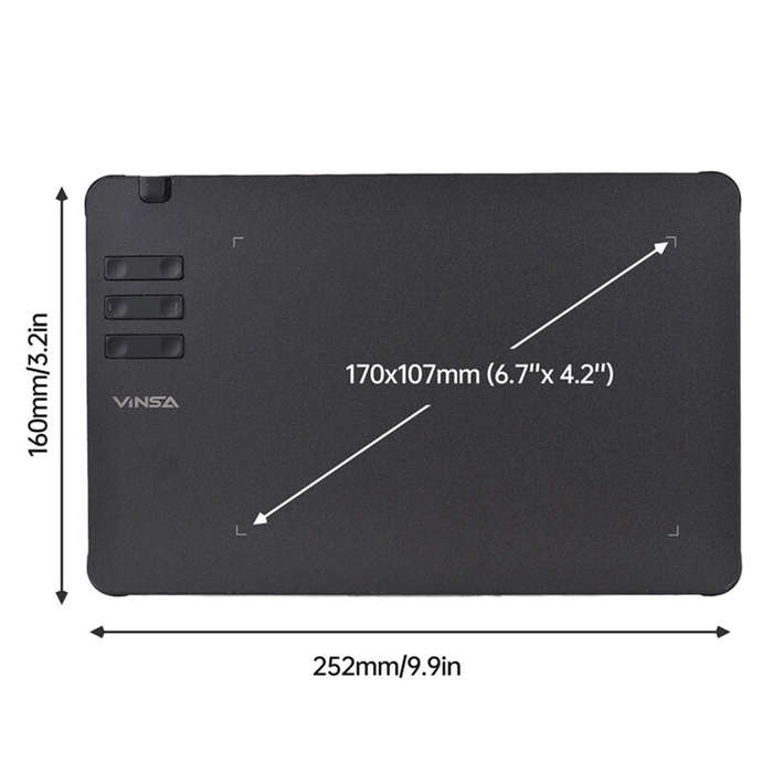 Black - VINSA T605 Graphics Drawing Tablet 170x107mm Working Area 8 Pen Nibs Art Creation Sketches w