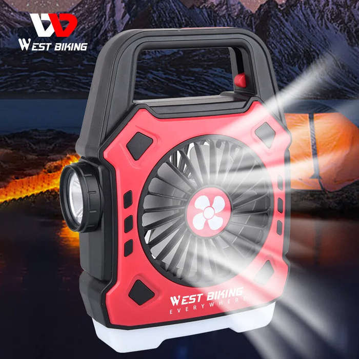 Black - WEST BIKING Portable Camping Light with Fan 3 In 1 Multifunctional Outdoor Flashlight USB Ch