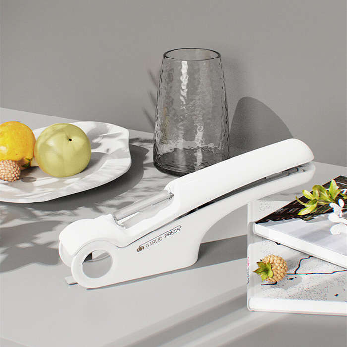 White - Multifunctional 3 In 1 Garlic Press Portable Manual Operation Mincer Garlic Slicer Environme