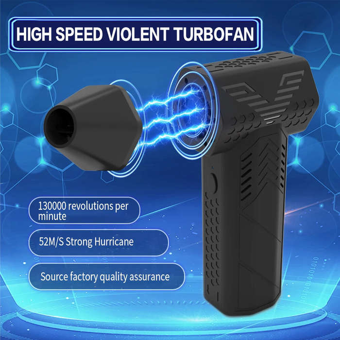 Black - High-Speed Turbofan Cordless Air Blower 130,000RPM 7500mAh Peak Battery 3 Speed Adjustable P