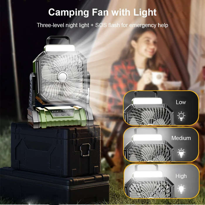 Yellow - Portable 4 Speed Camping Fan with Rechargeable Battery Cordless Outdoor Cool Ceiling Fan wi