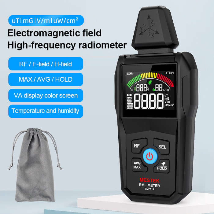 Black - MESTEK Electromagnetic Radiation Detector RF E-Field H-Field Temperature Humidity Meter High